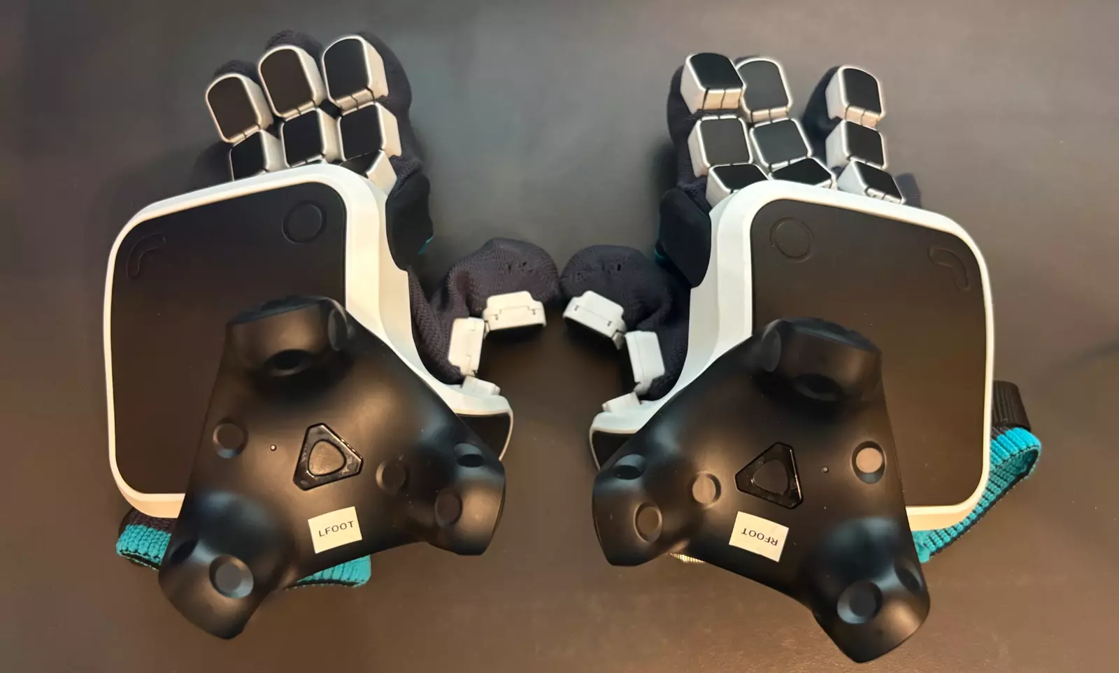Nova2 gloves, trackers strapped on